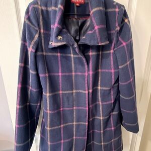 Merona Navy Plaid Wool Blend Women's Coat